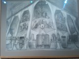 voorgevel in tekening in het museum