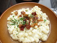Gnocchi met kaas en spek, het smaakte goed