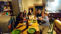 Family diner at a hostel