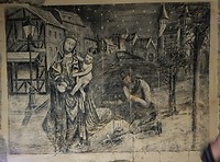 houtskool tekening in de grotten van Maastricht