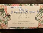 Welkomstkaartje op onze kamer bij Eric en Petra.