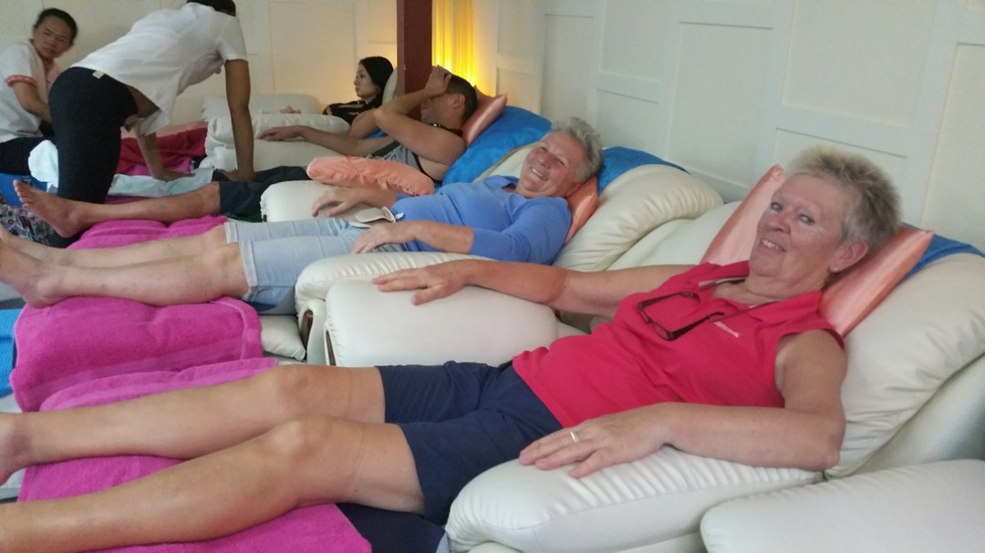 How nice to get a foot massage after such a busy day.