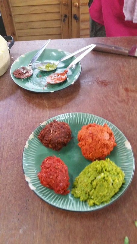 The massaman curry paste together with the red, green and pandang curry paste
