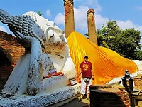 Thailand & Cambodja 2020 - Dag 16-Ayutthaya - 06 - Liggende Boedha Geel 03 Wat Yai Chai Mongkhon