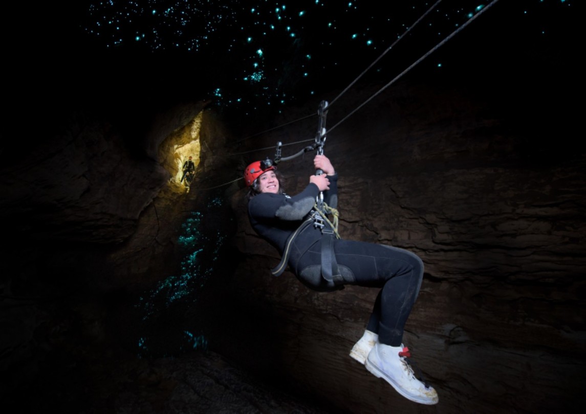 Waitomo: zip line into the dark. Leap of faith.