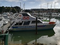 Tutukaka: het bootje waarmee we morgen gaan duiken/ snorkelen / kajakken.