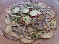 Österreichische spezialität: essigwurst mit zwiebeln