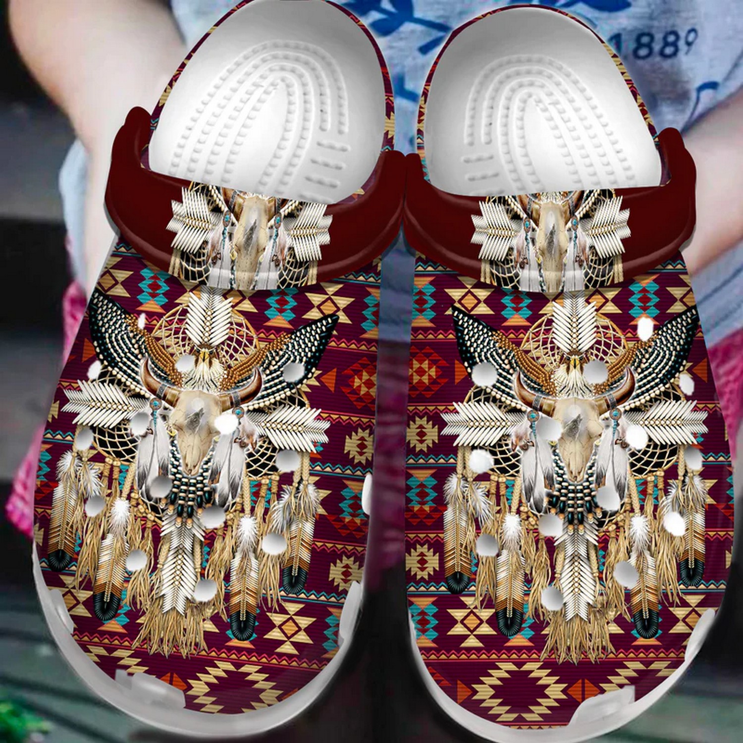 Bull Cap And Feather Power Of Leader Native Clogs Fast Shipping Available