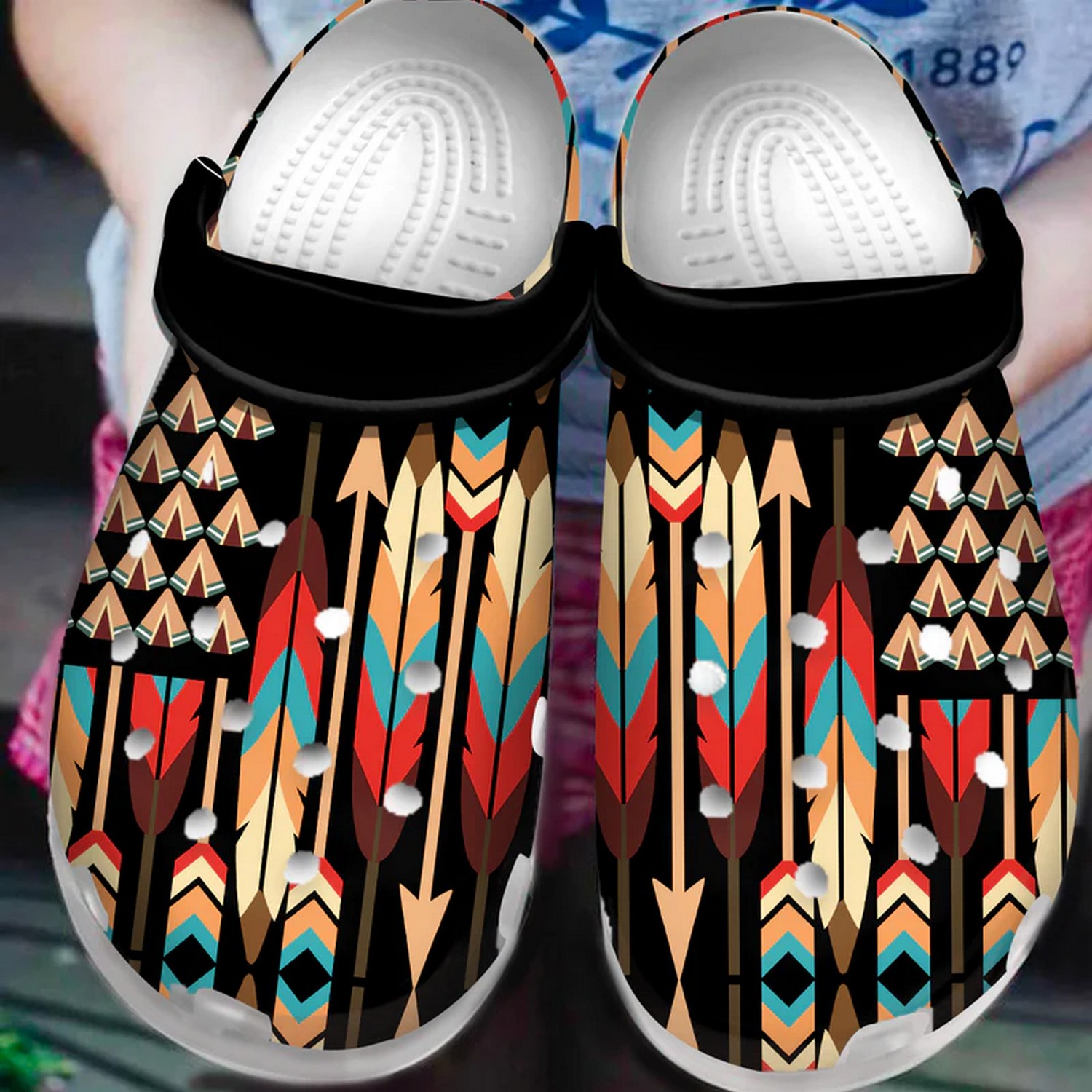 Unique And Colorfull Feather Arrow Native Clogs Fast Shipping Available