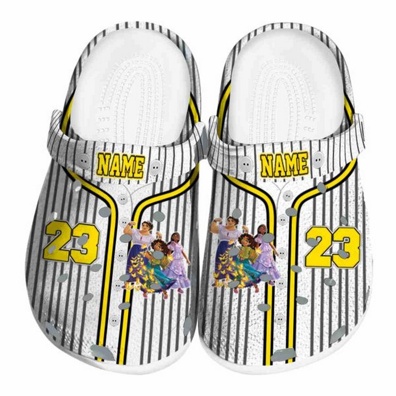 Custom Name Encanto Pinstripe Pattern Clogs For Kids And Adults