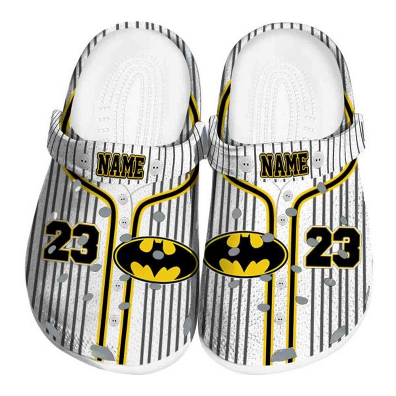 Custom Name Batman Pinstripe Pattern Clogs For Kids & Adults