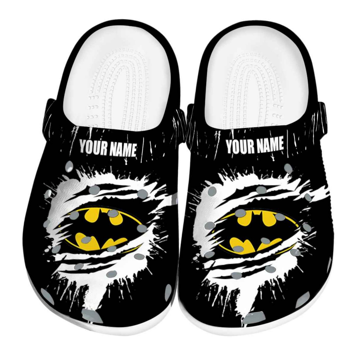 Custom Name Batman Splash Motif Background Clogs For Kids & Adults