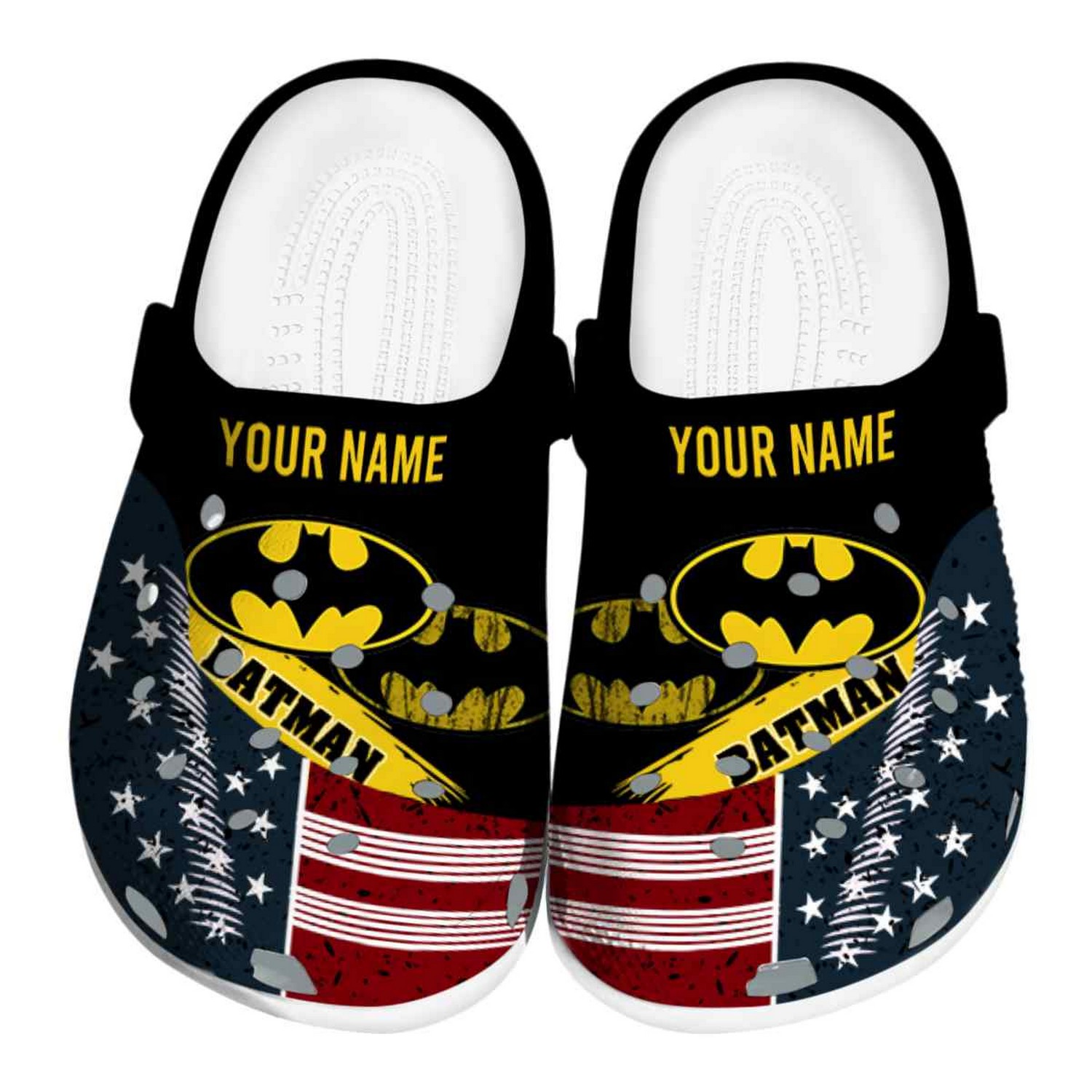 Custom Name Batman Star-spangled Side Pattern Clogs For Kids & Adults