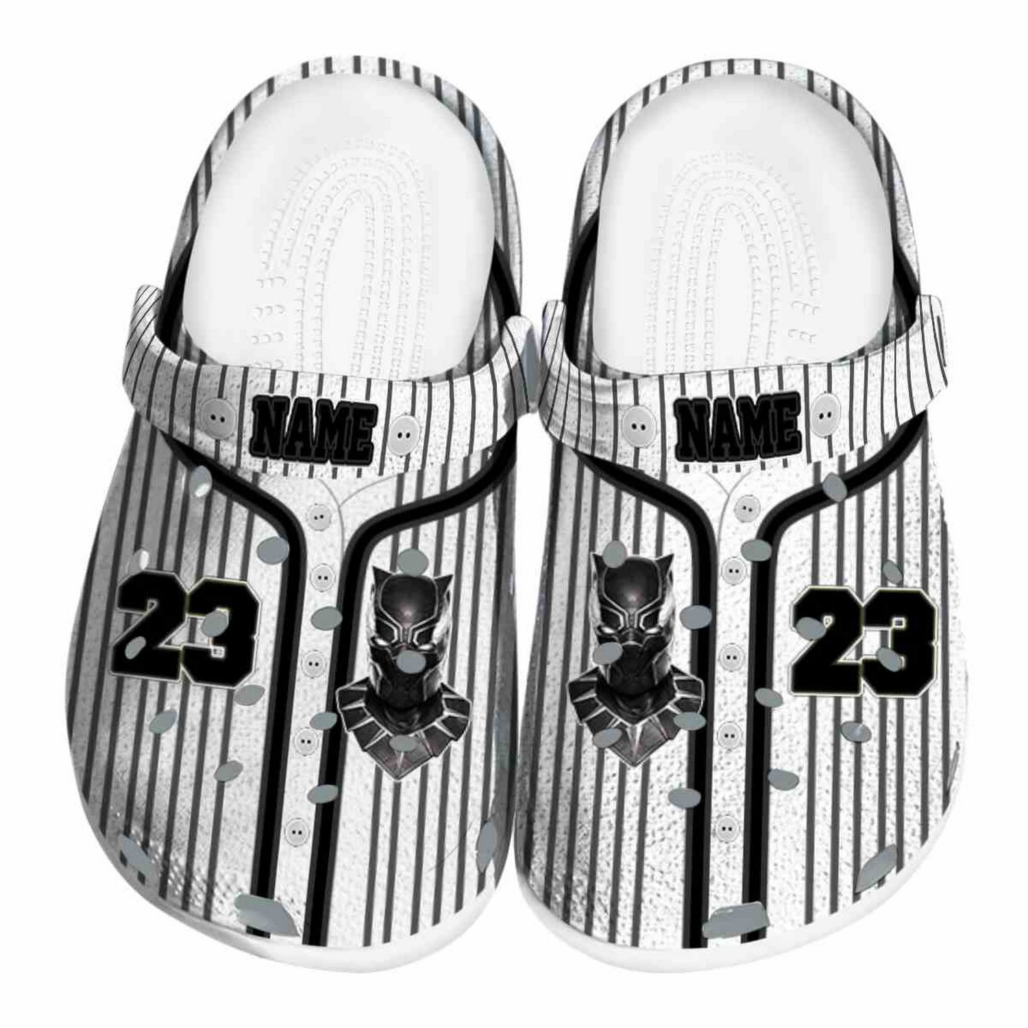 Custom Name Black Panther Pinstripe Pattern Clogs For Kids & Adults