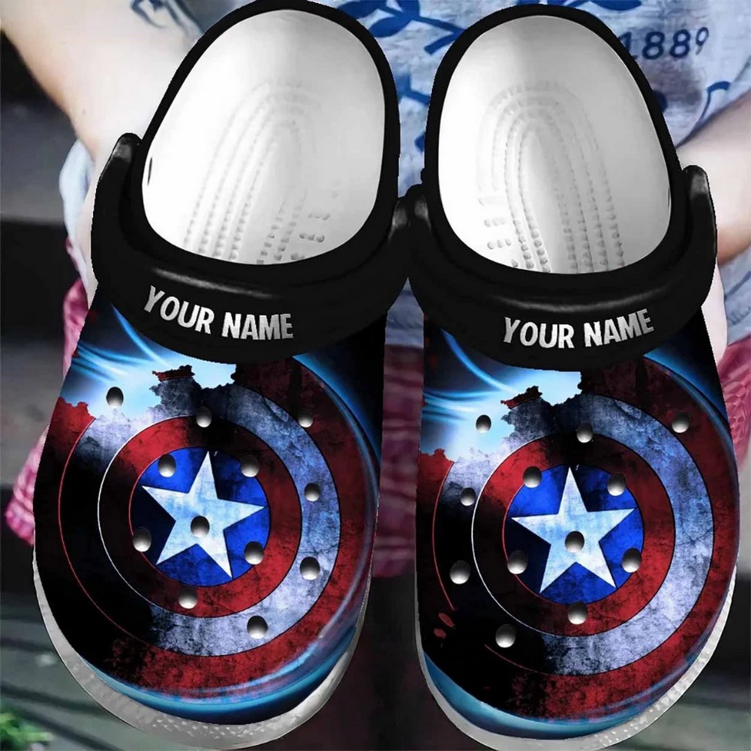 Custom Name Captain America Brocken Shields Clogs For Kids & Adults