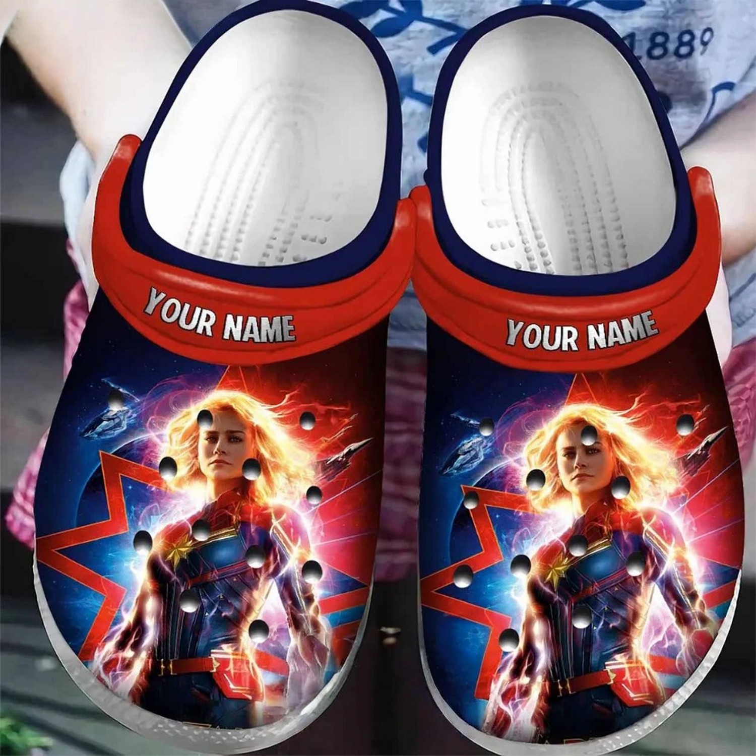Custom Name Captain Marvel Carol Danvers Supper Strong Clogs For Kids & Adults