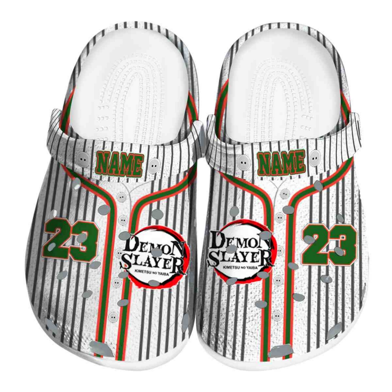 Custom Name Demon Slayer Pinstripe Pattern Clogs For Kids & Adults