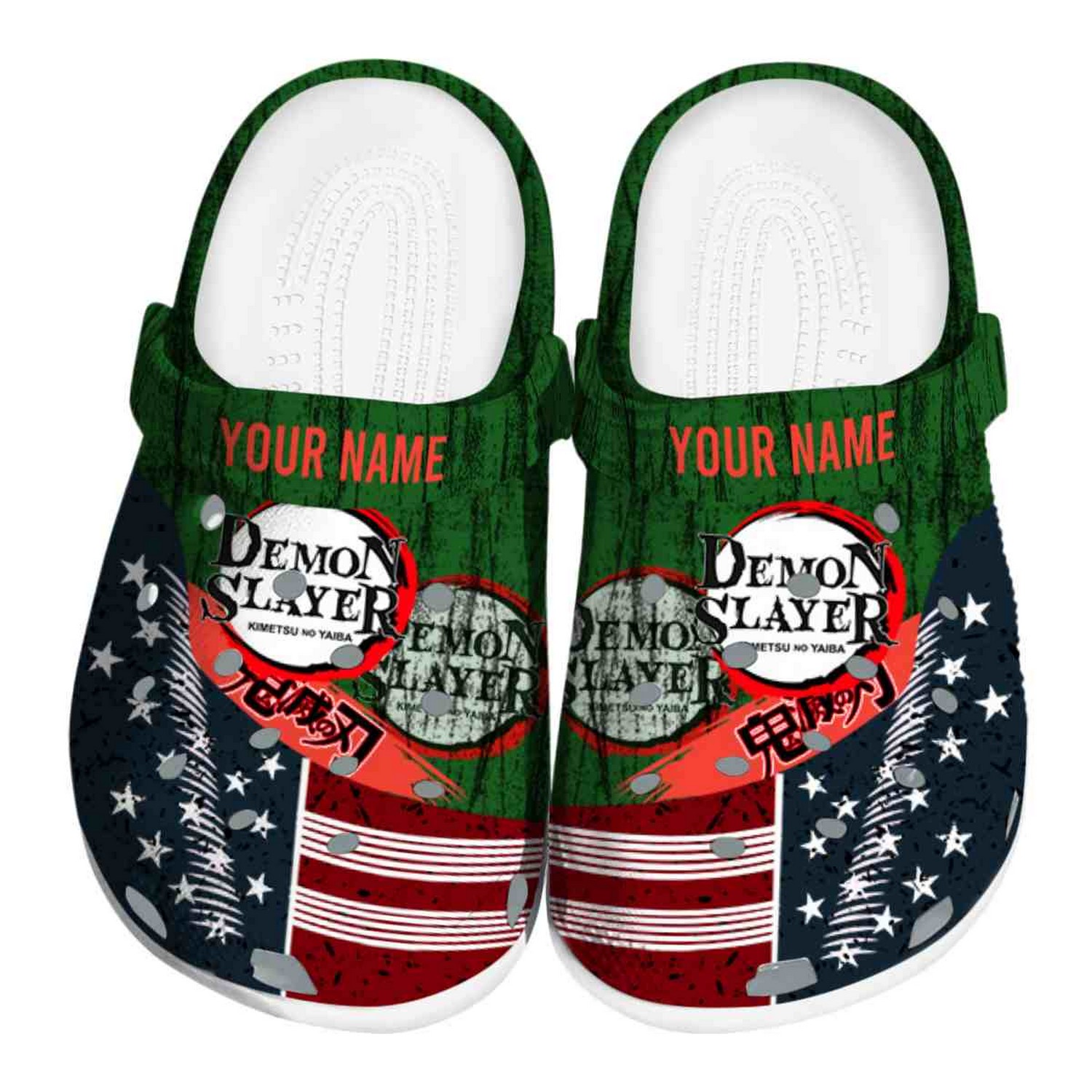 Custom Name Demon Slayer Star-spangled Side Pattern Clogs For Kids & Adults
