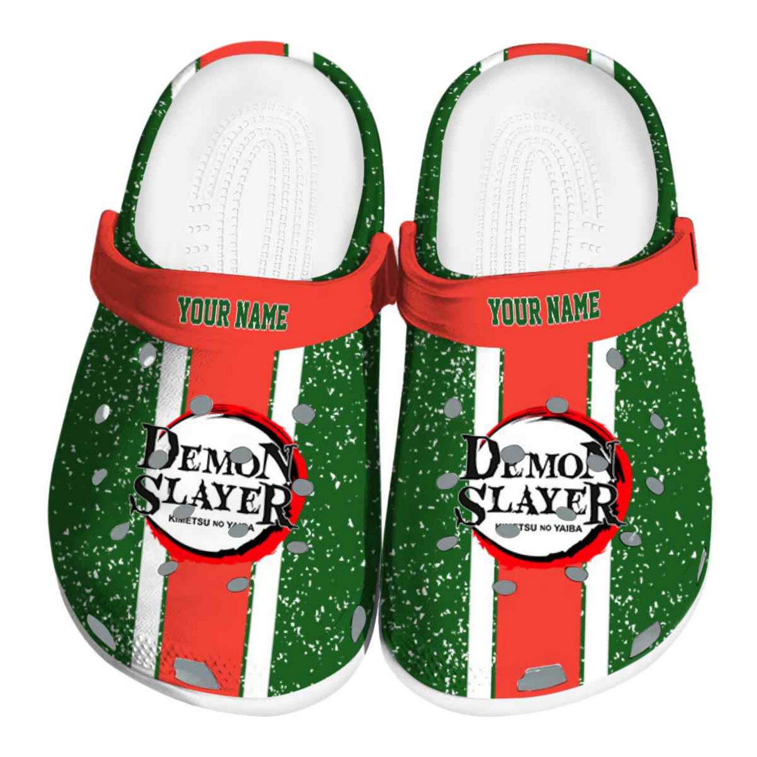 Custom Name Demon Slayer Vertical Stripes Clogs For Kids & Adults