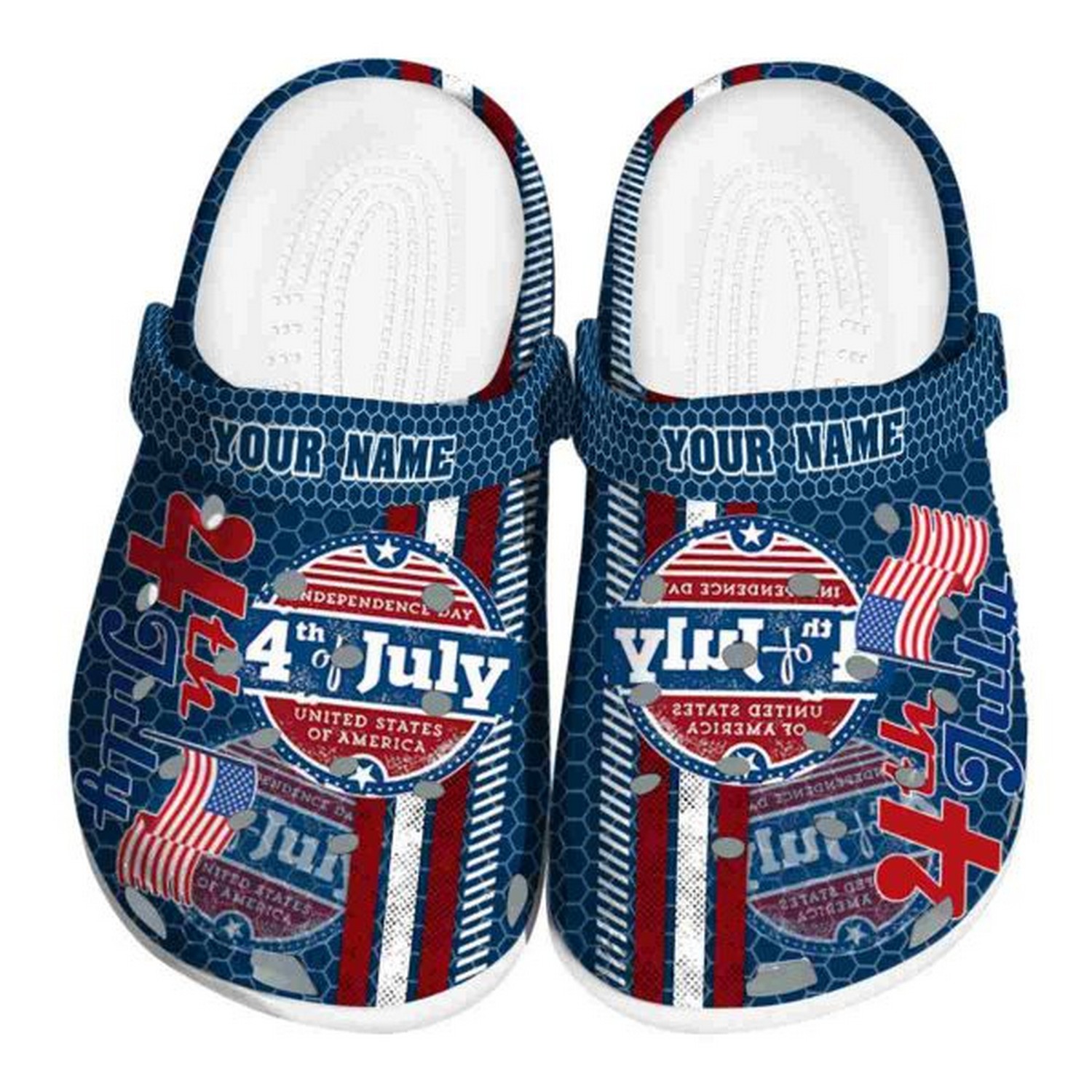 Custom Name Happy Independence Day Contrasting Stripes Clogs For Kids & Adults