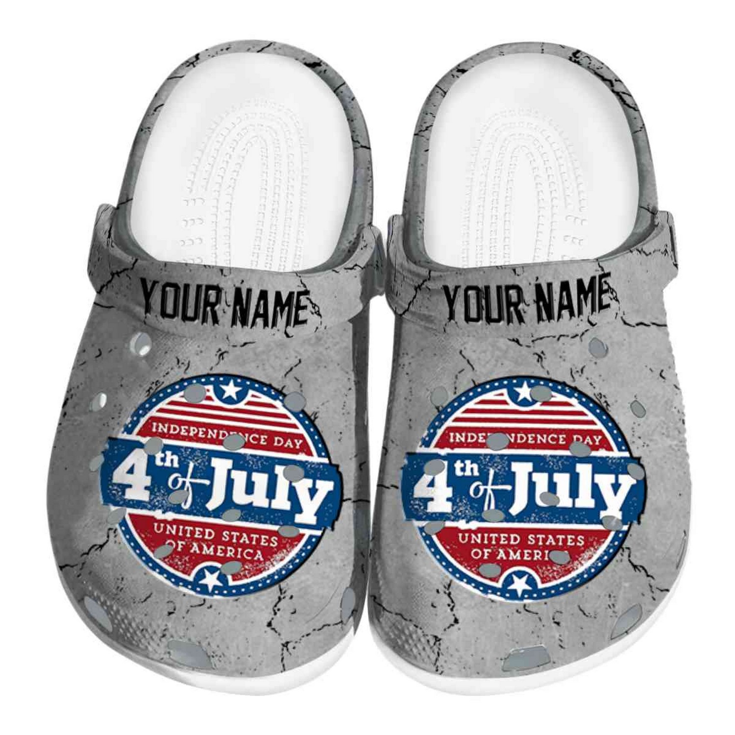 Custom Name Happy Independence Day Cracked Texture Clogs For Kids & Adults