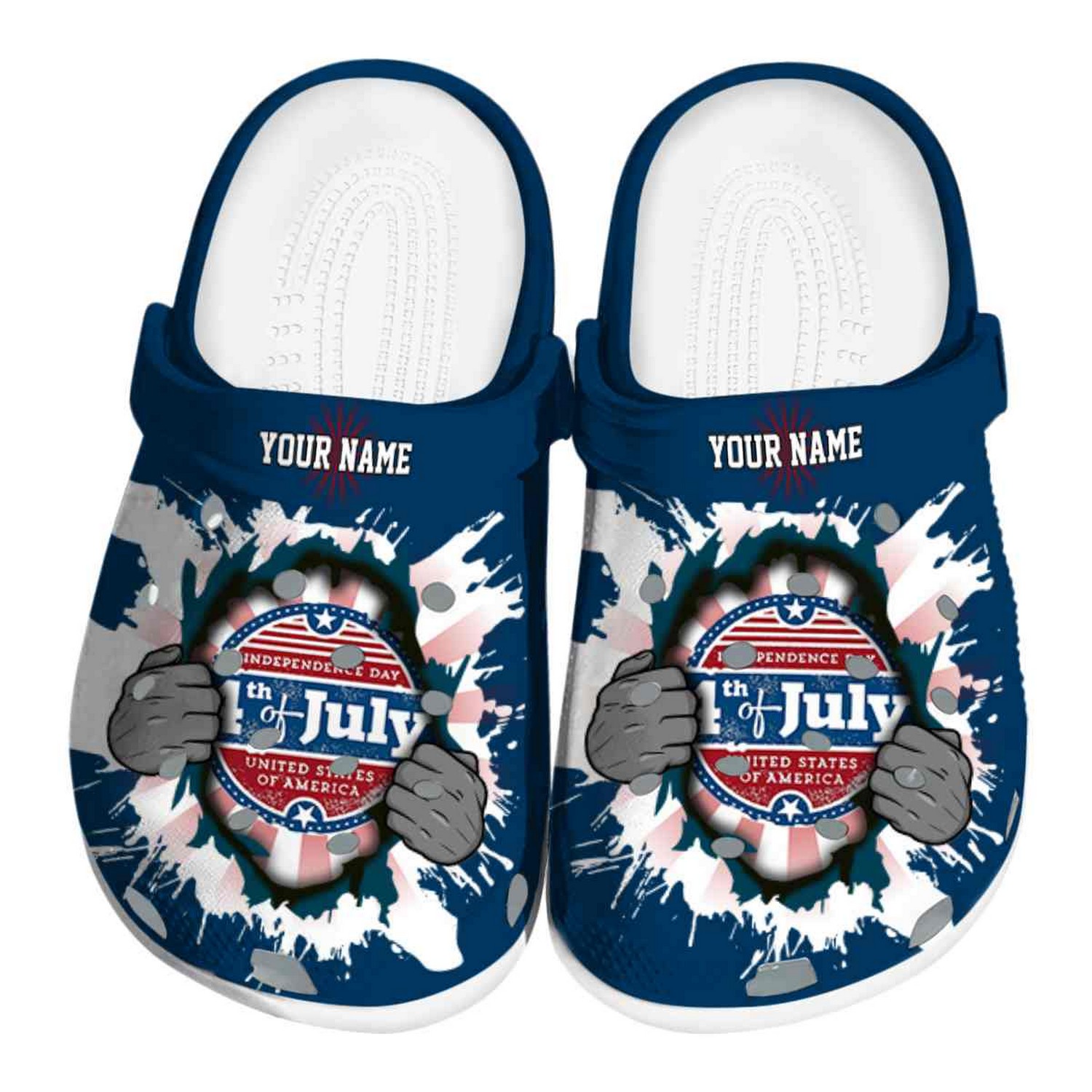 Custom Name Happy Independence Day Gripping Hand Clogs For Kids & Adults