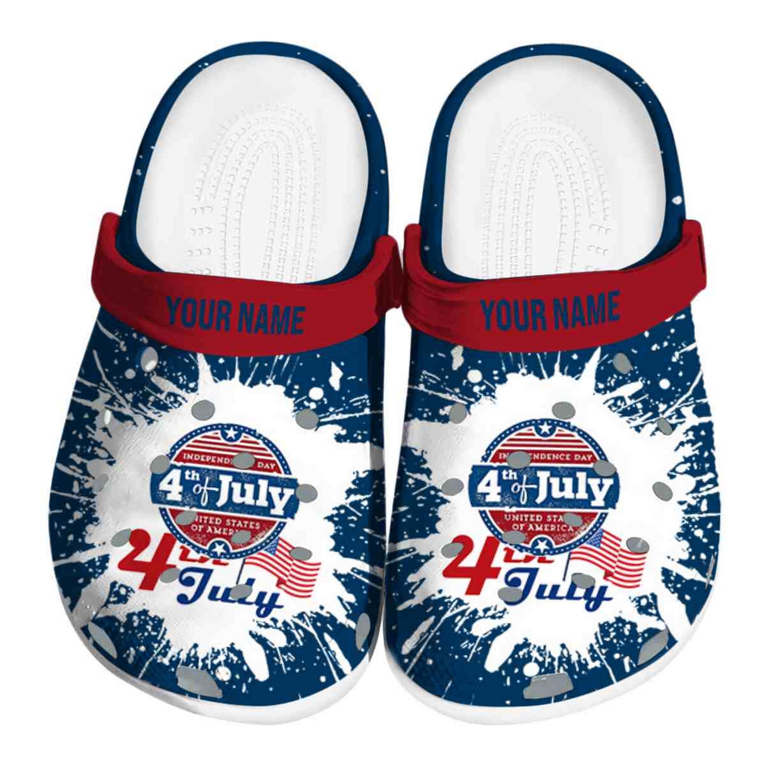 Custom Name Happy Independence Day Splash Art Clogs For Kids & Adults