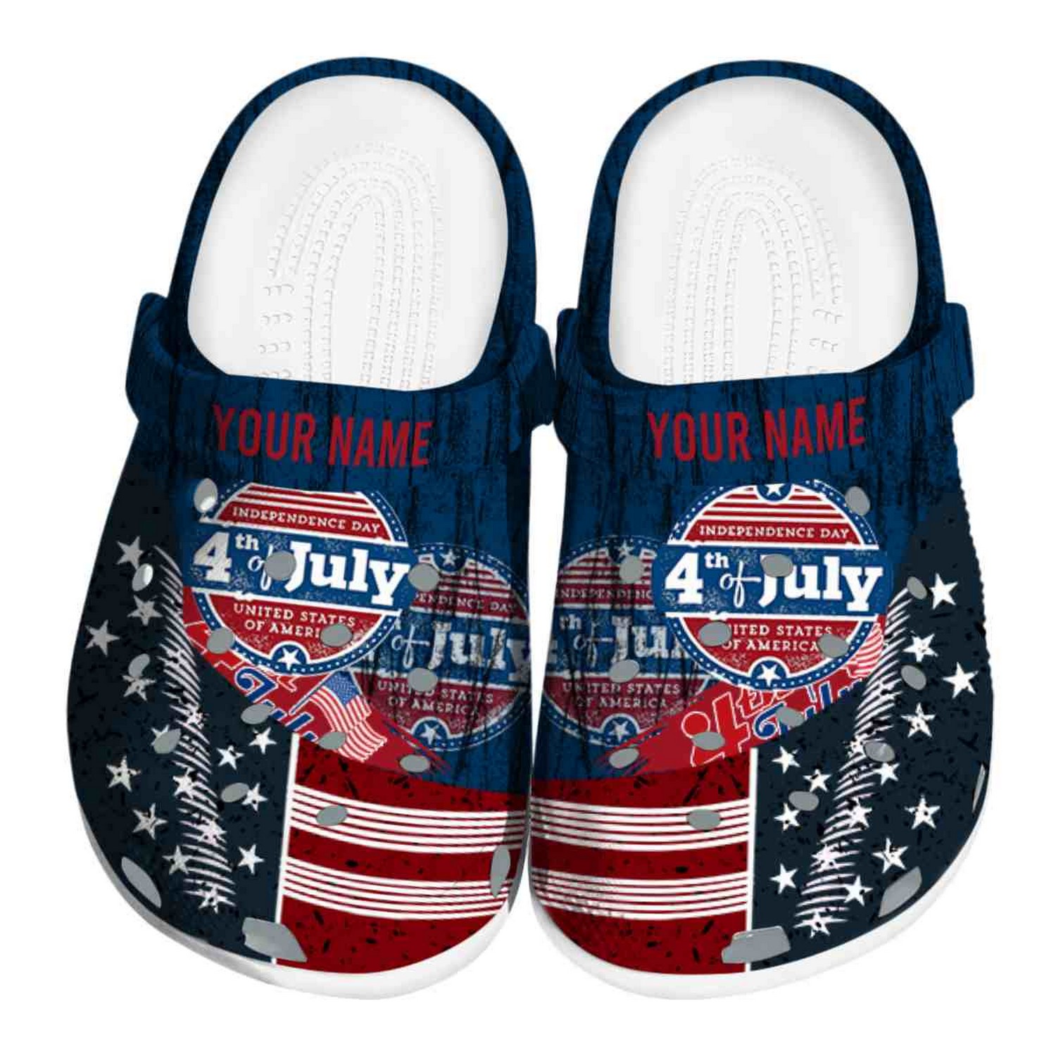 Custom Name Happy Independence Day Star Spangled Side Pattern Clogs For Kids And Adults