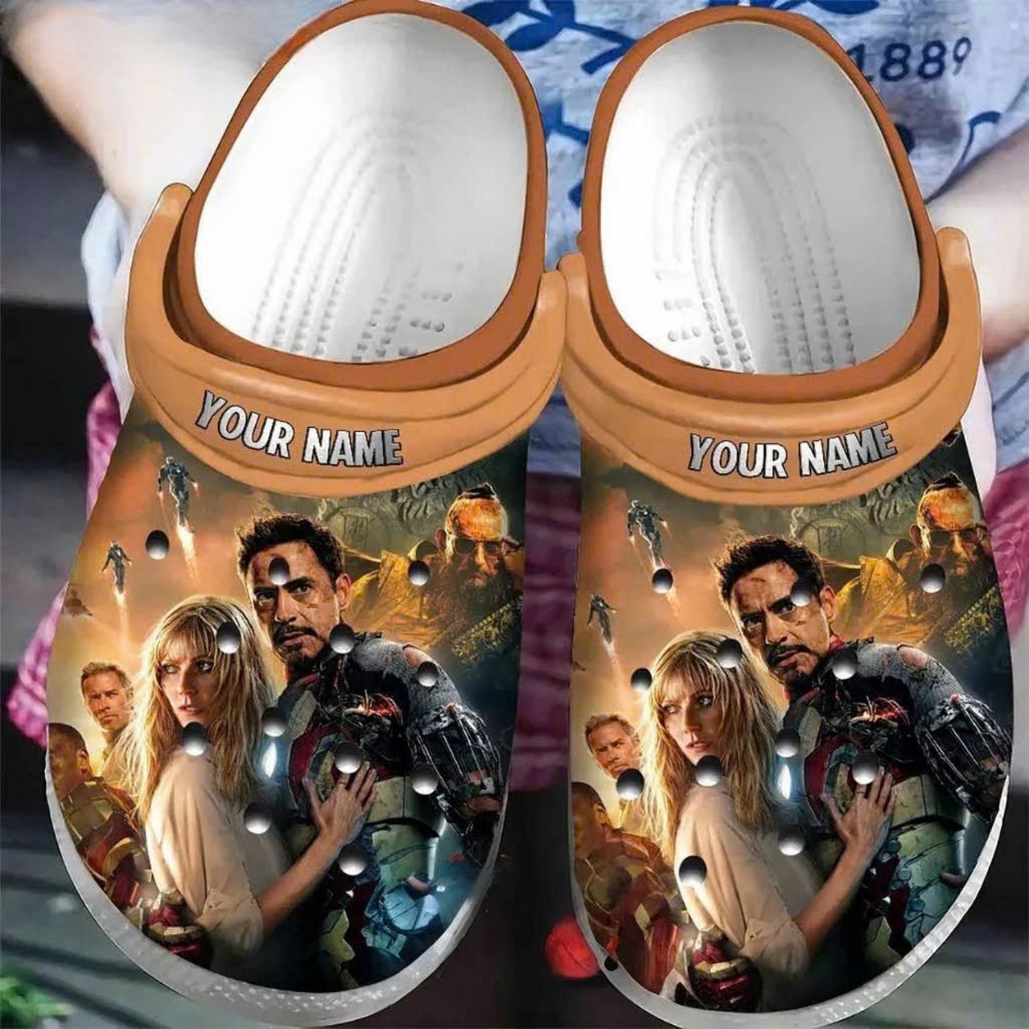 Custom Name Iron Man 3 Tony And Pepper Clogs For Kids & Adults