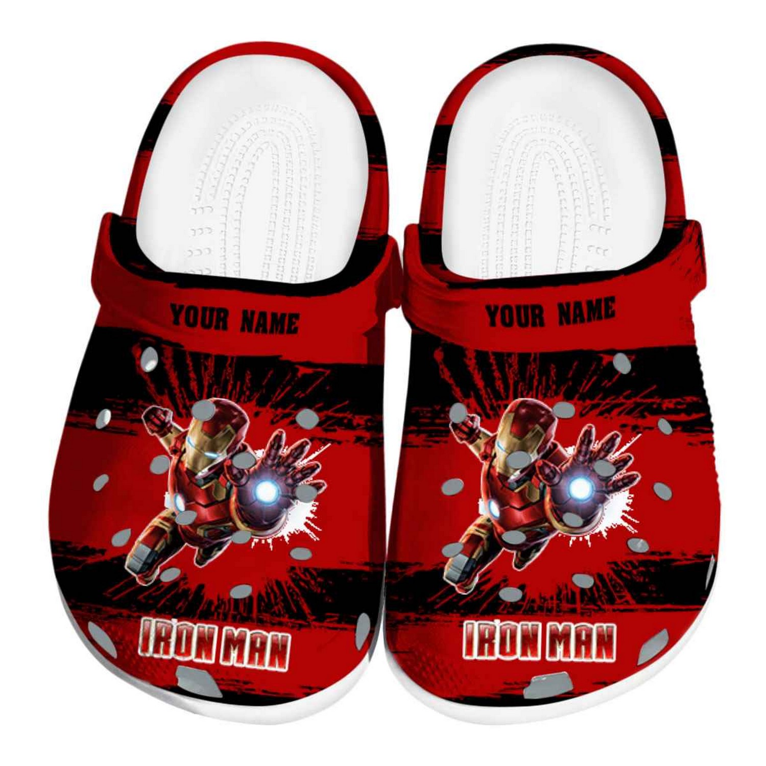 Custom Name Iron Man Paint Splatter Graphics Clogs For Kids & Adults
