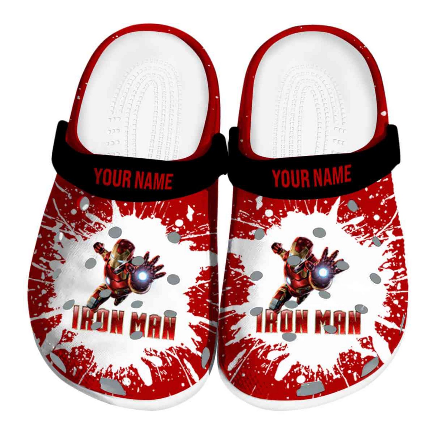 Custom Name Iron Man Splash Art Clogs For Kids & Adults