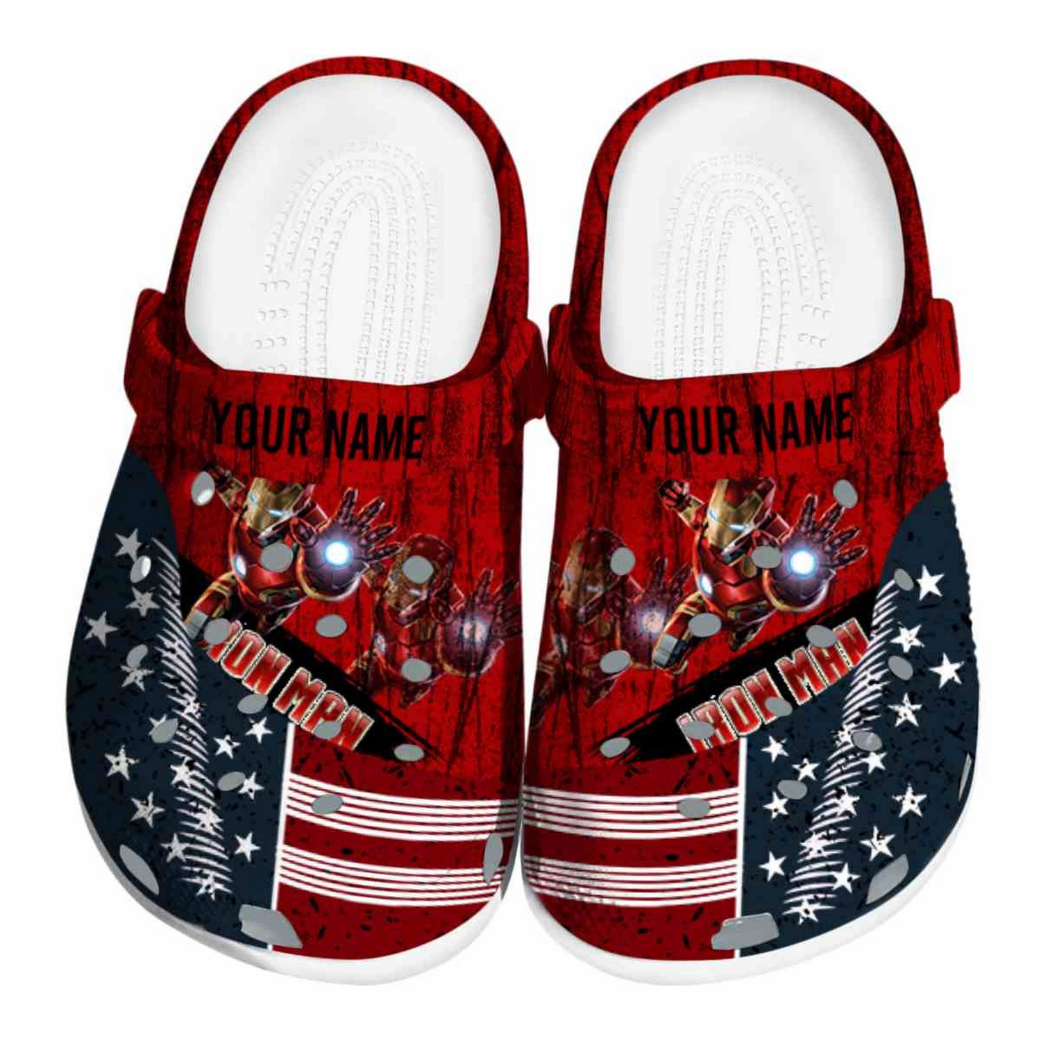 Custom Name Iron Man Star Spangled Side Pattern Clogs For Kids & Adults