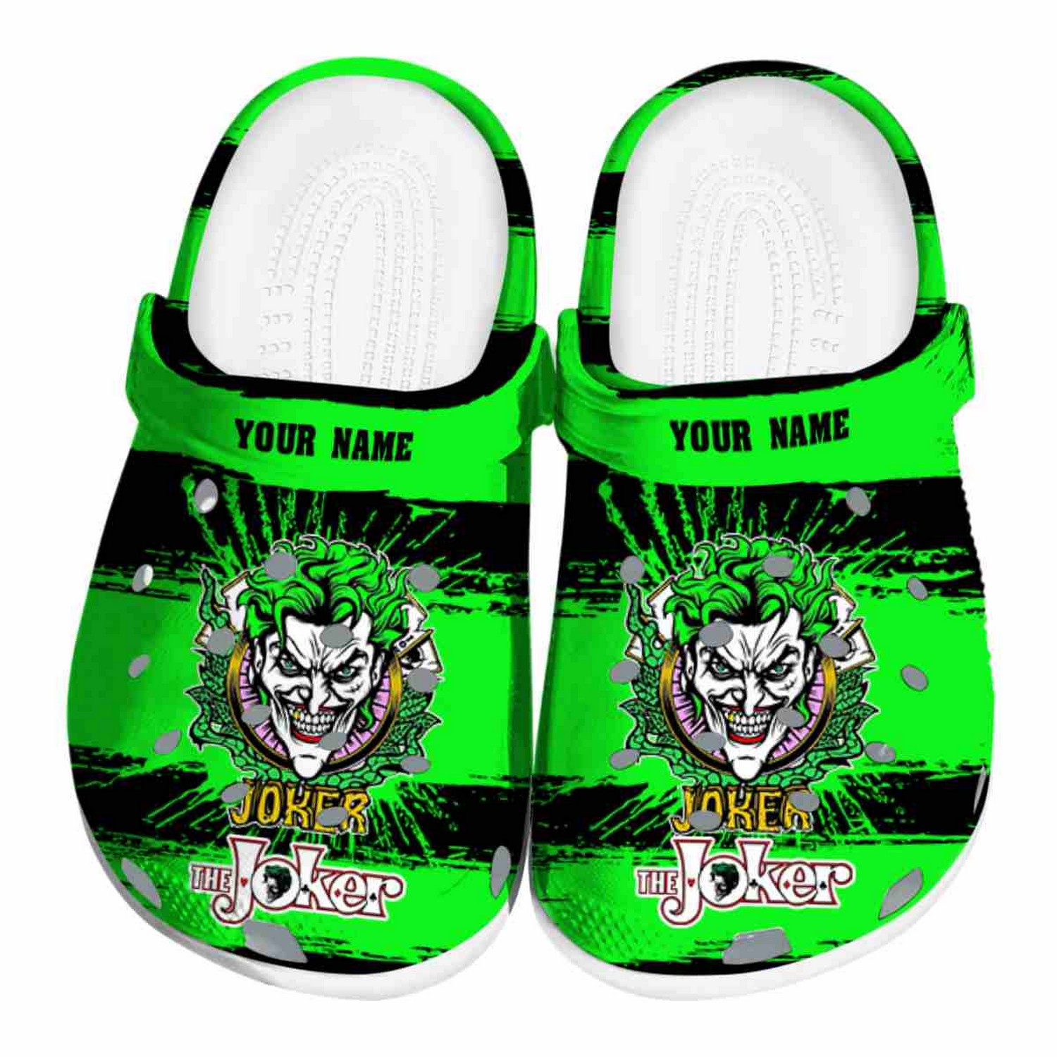 Custom Name Joker Paint Splatter Graphics Clogs For Kids & Adults