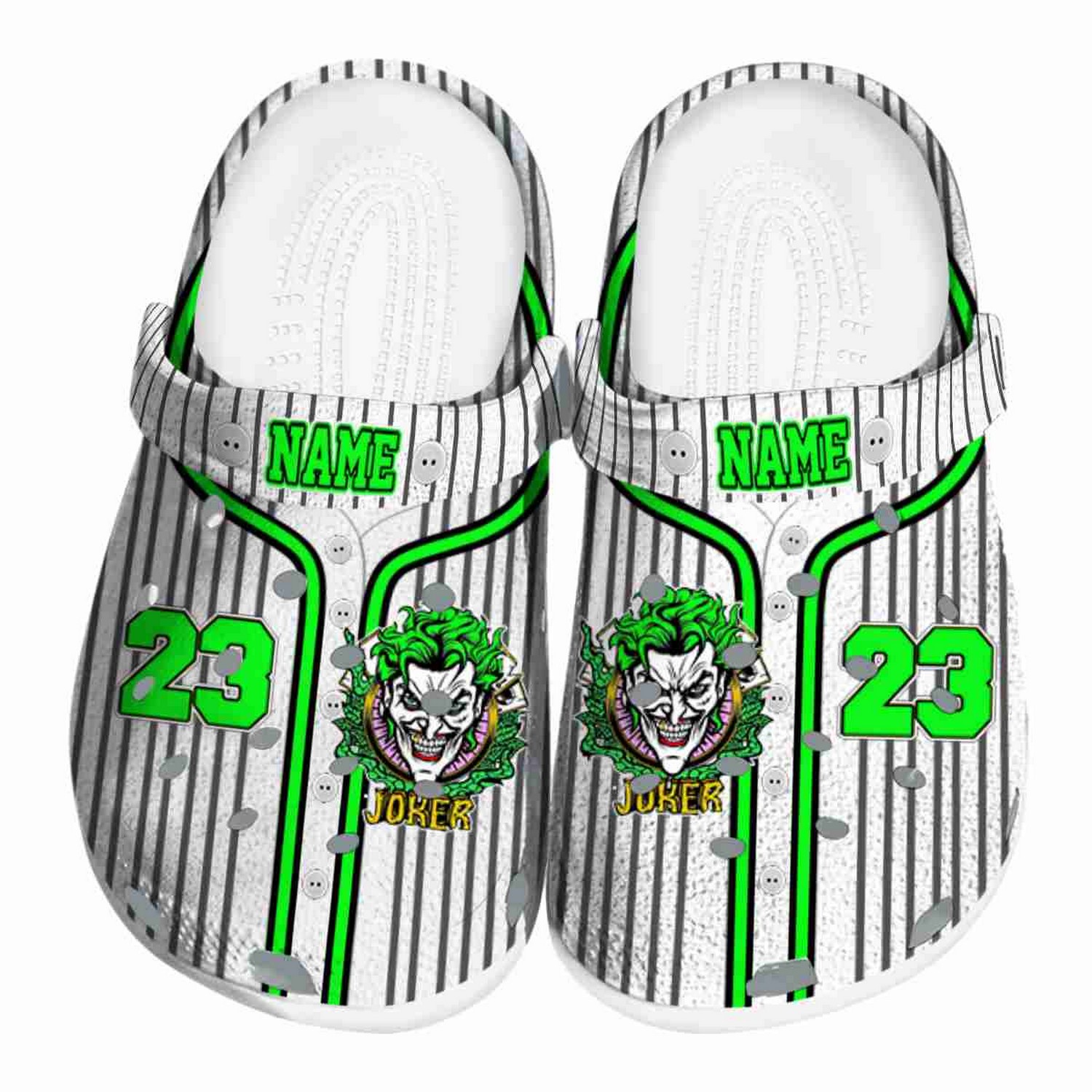 Custom Name Joker Pinstripe Pattern Clogs For Kids & Adults