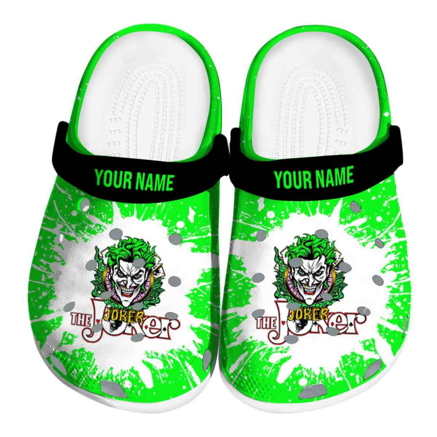 Custom Name Joker Splash Art Clogs For Kids & Adults