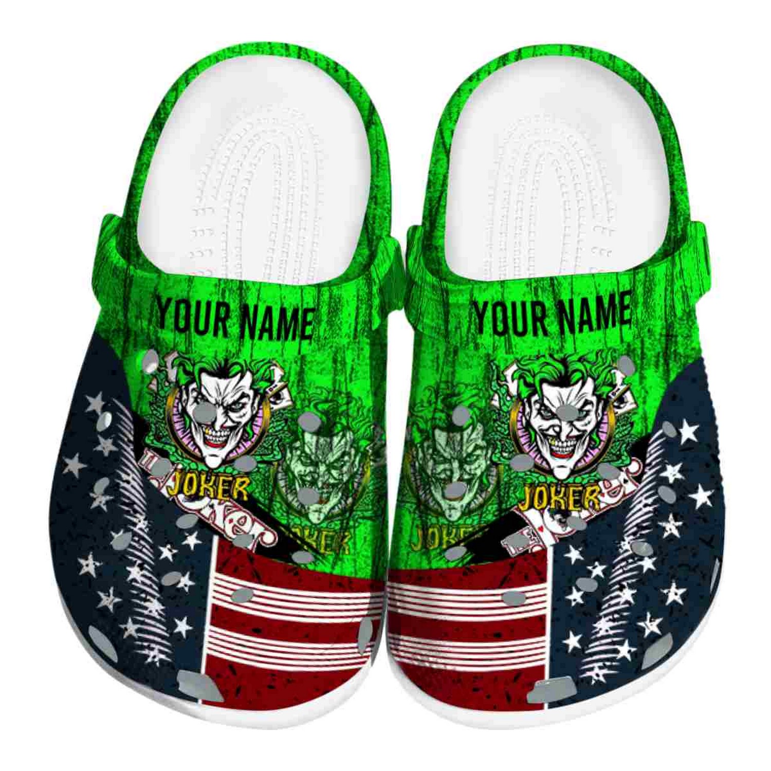 Custom Name Joker Star-spangled Side Pattern Clogs For Kids And Adults