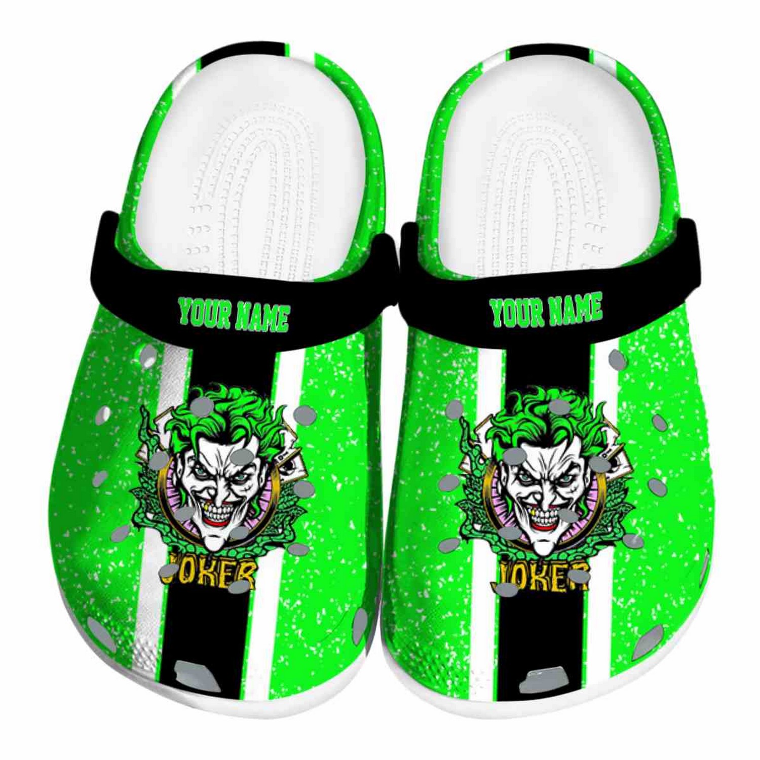 Custom Name Joker Vertical Stripes Clogs For Kids & Adults