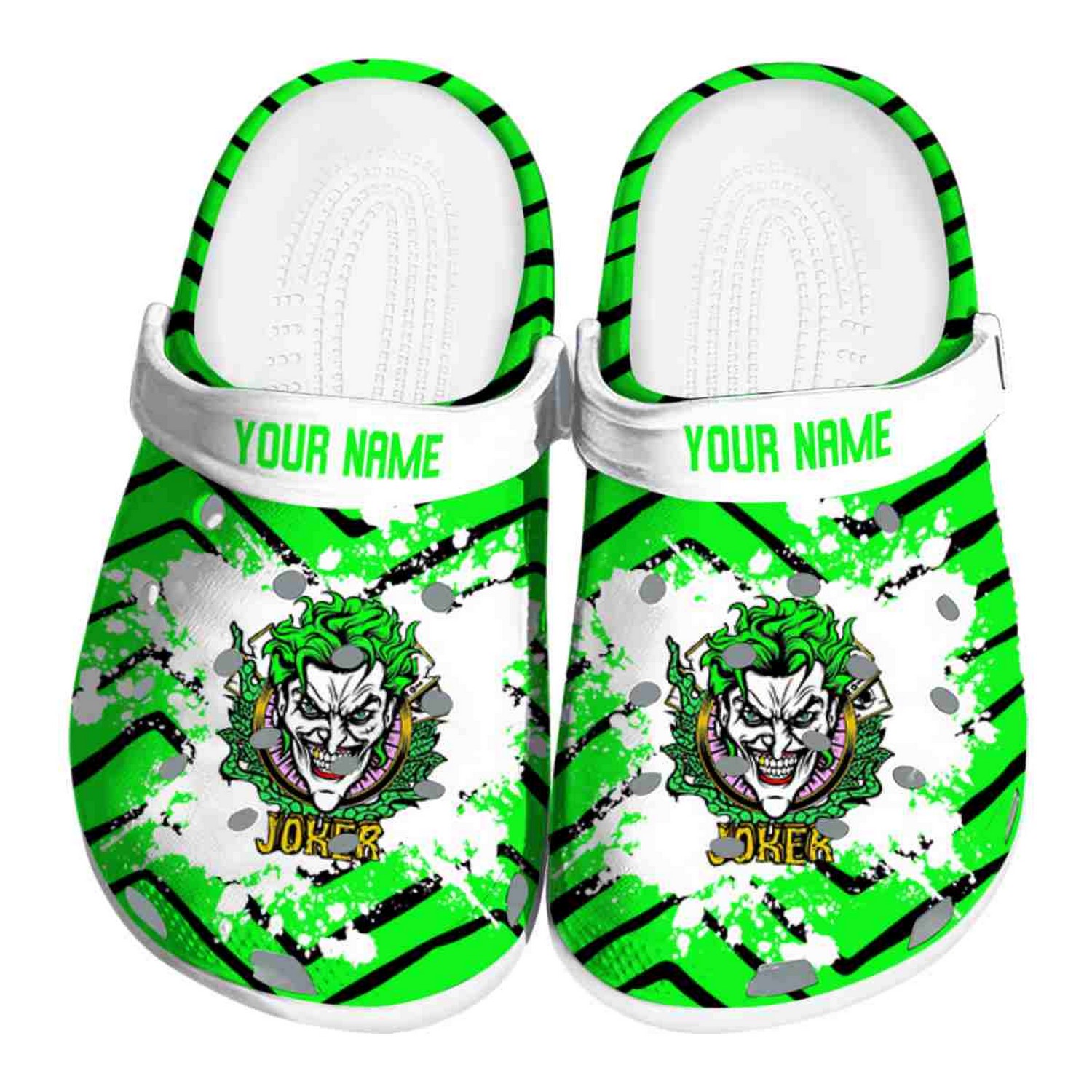Custom Name Joker Zigzag Paint Burst Clogs For Kids And Adults