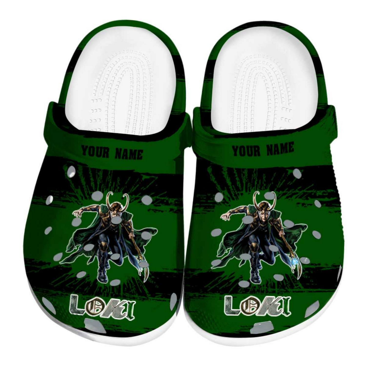 Custom Name Loki Paint Splatter Graphics Clogs For Kids & Adults