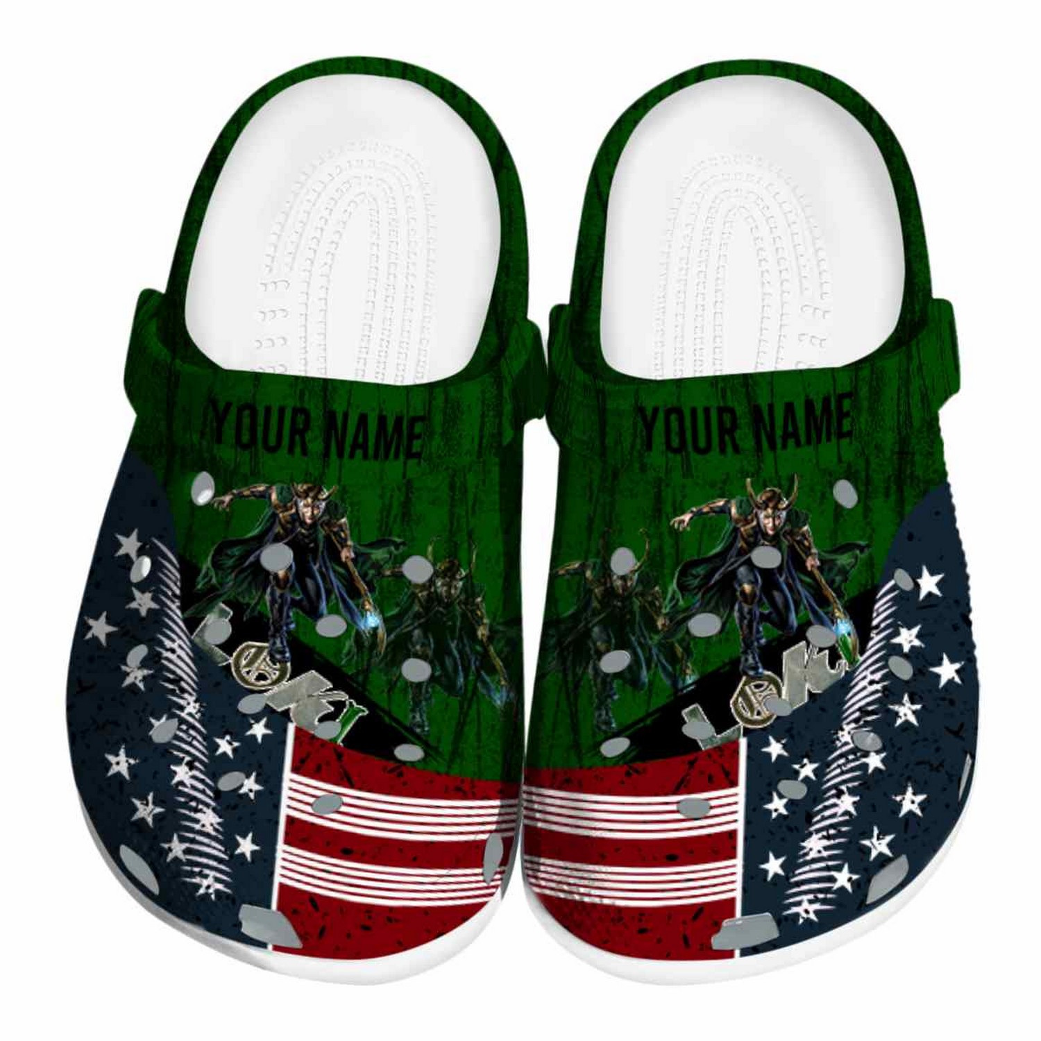 Custom Name Loki Star-spangled Side Pattern Clogs For Kids And Adults