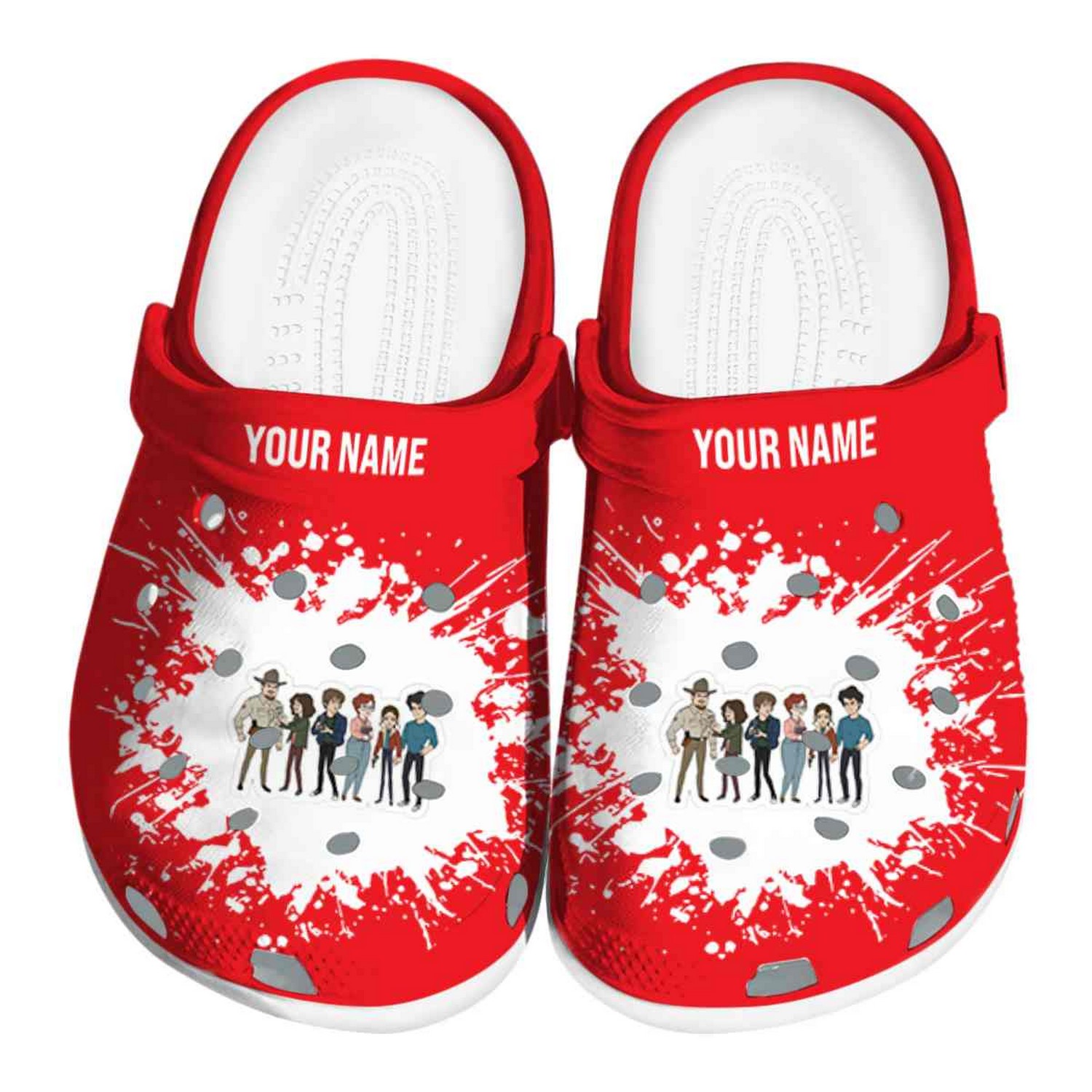 Custom Name Stranger Things Splatter Background Clogs For Kids & Adults