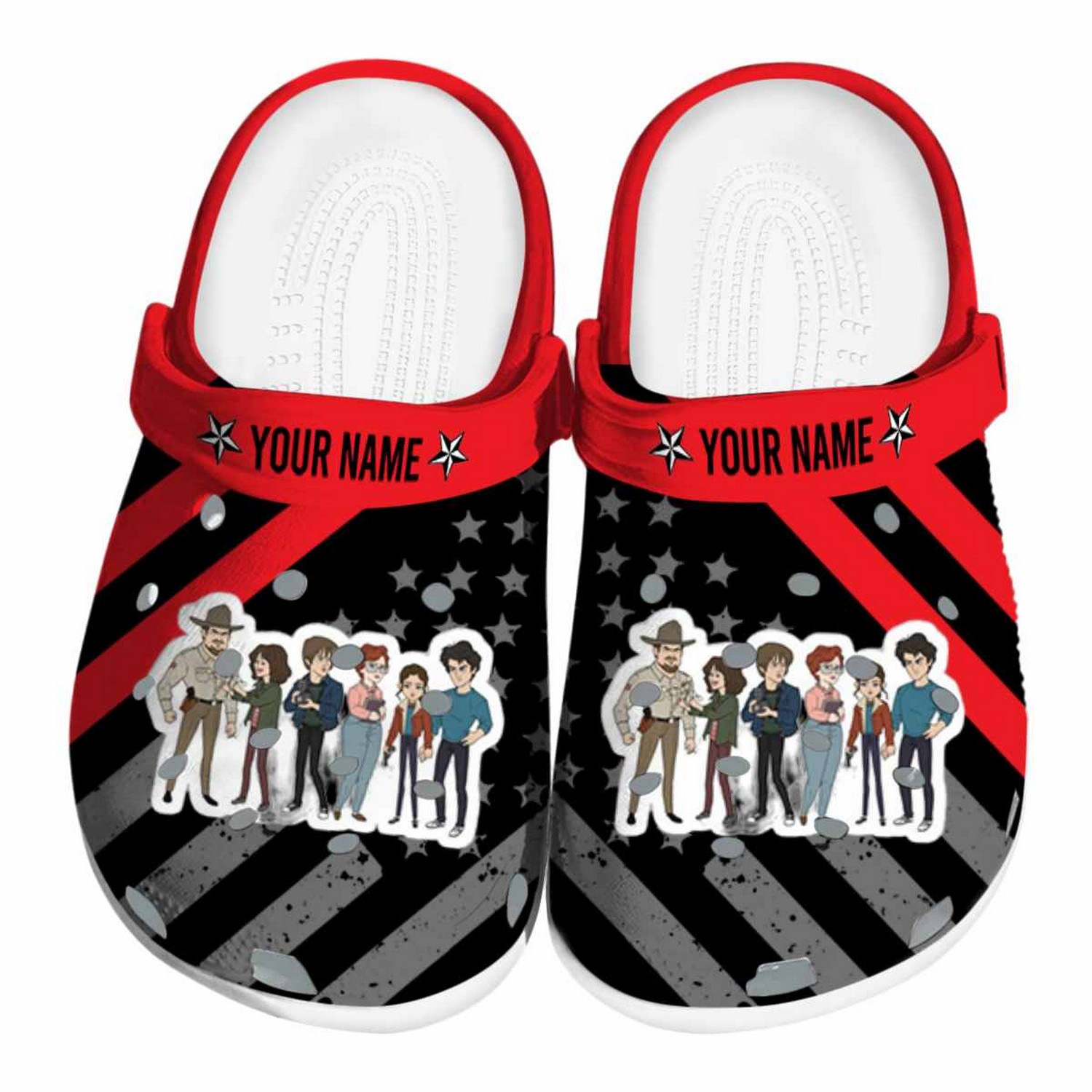Custom Name Stranger Things Star Spangled Graphic Clogs For Kids & Adults