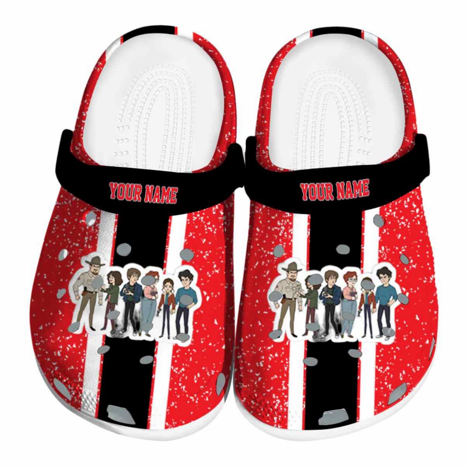 Custom Name Stranger Things Vertical Stripes Clogs For Kids And Adults