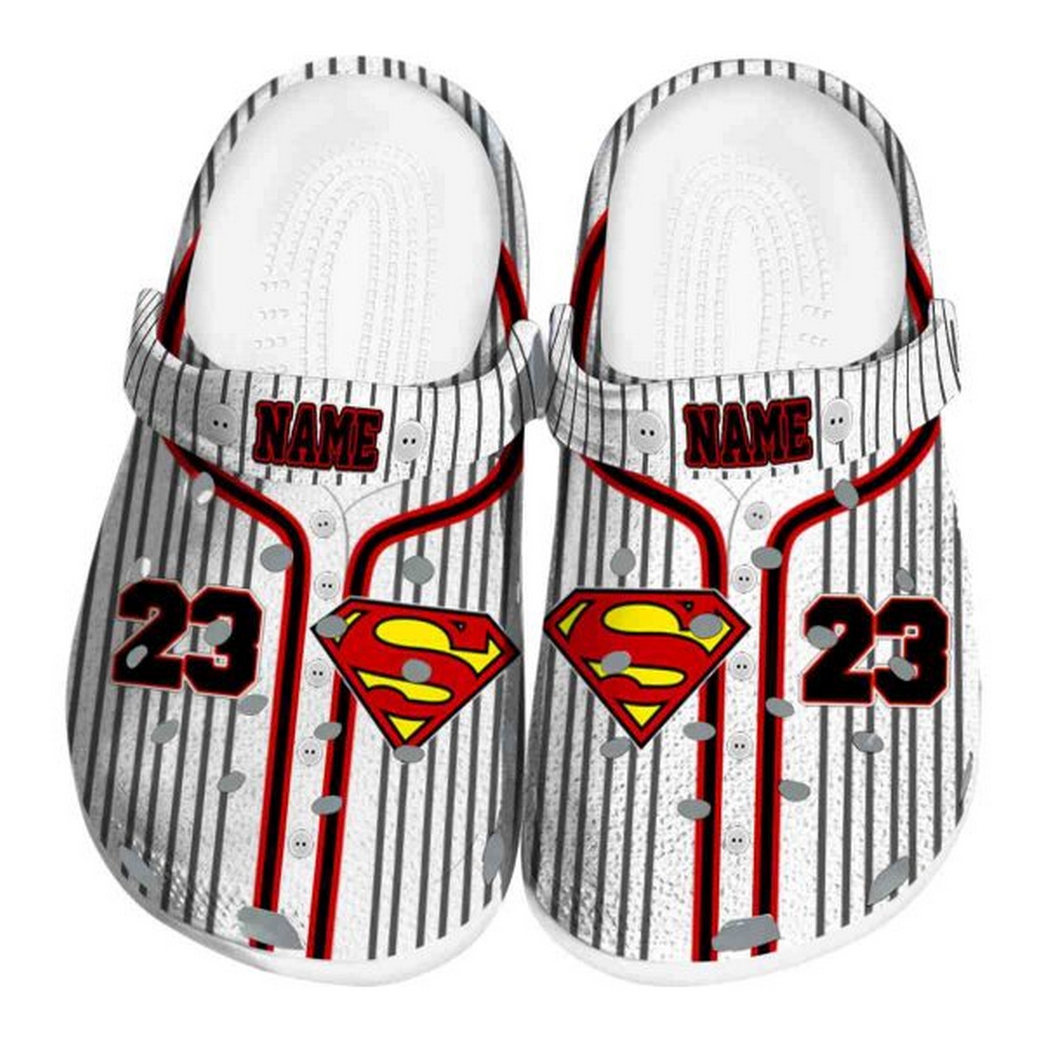Custom Name Superman Pinstripe Pattern Clogs For Kids And Adults