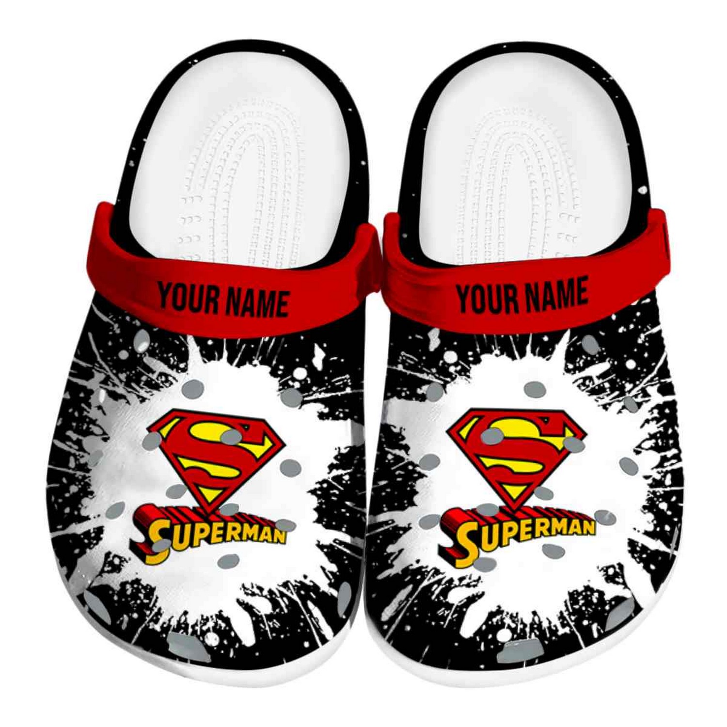 Custom Name Superman Splash Art Clogs For Kids And Adults