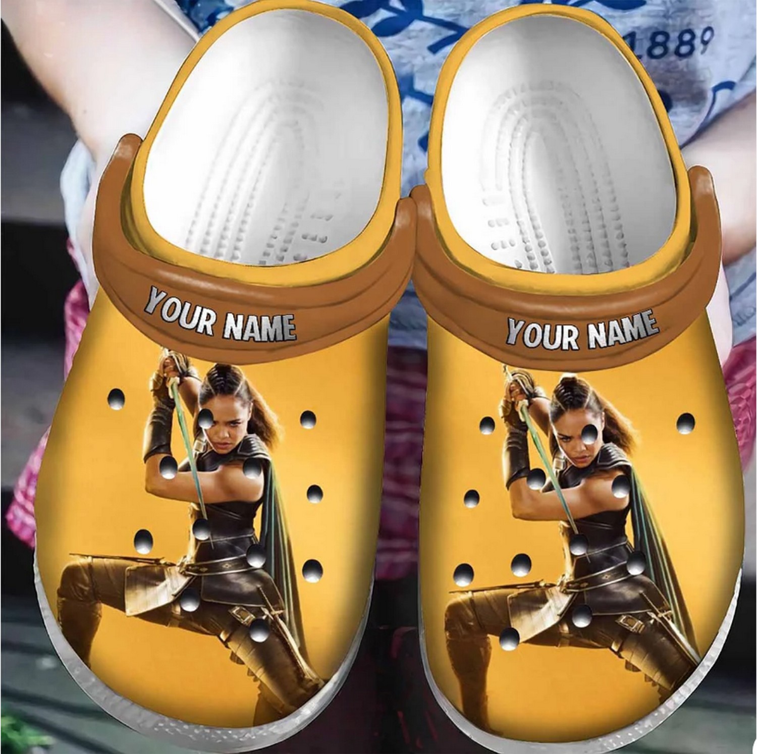 Custom Name Thor Love And Thunder Valkyrie Yellow Clogs For Kids And Adults