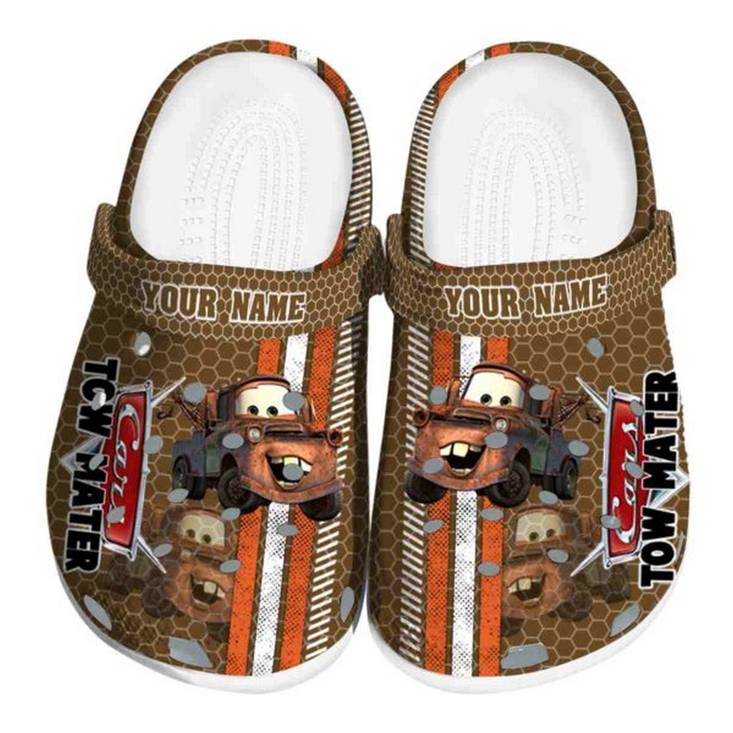 Custom Name Tow Mater Contrasting Stripes Clogs For Kids & Adults