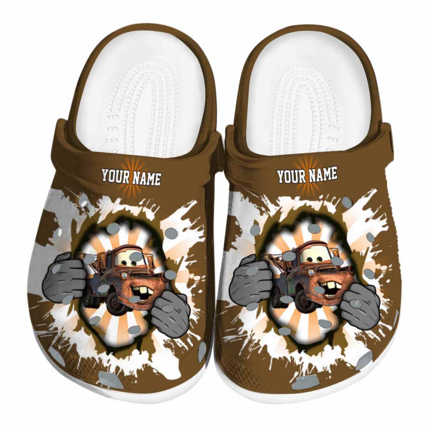 Custom Name Tow Mater Gripping Hand Clogs For Kids & Adults