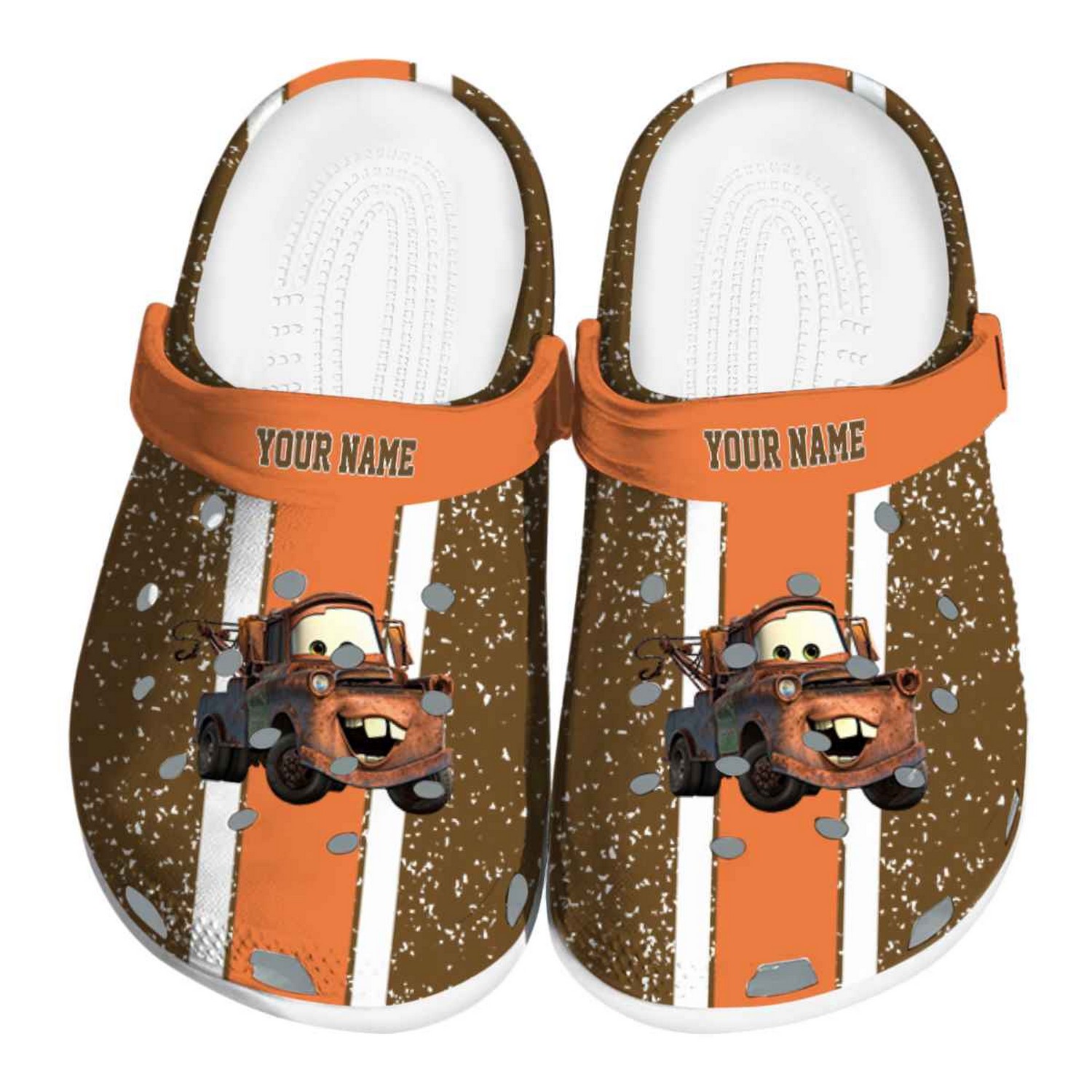 Custom Name Tow Mater Vertical Stripes Clogs For Kids & Adults