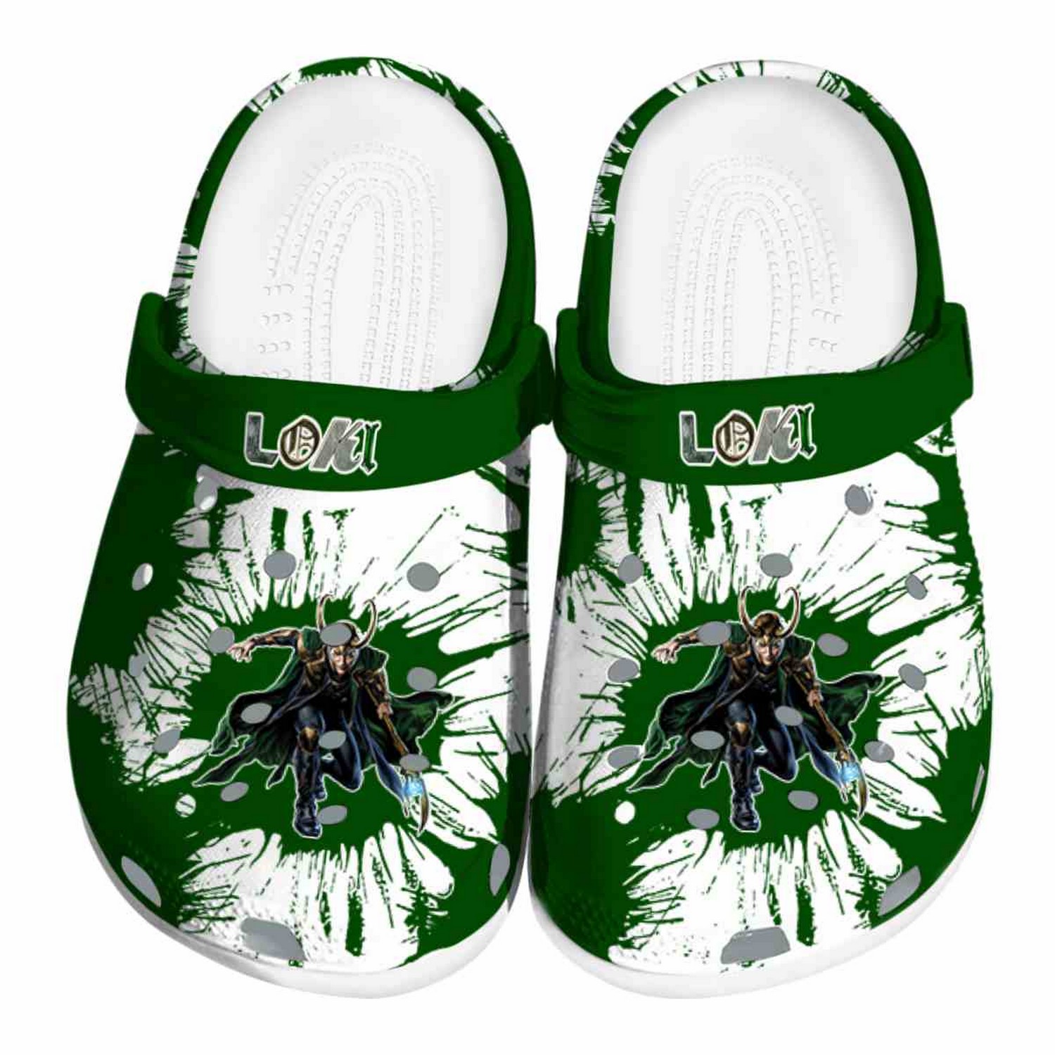 Loki Splatter Graphics Clogs For Kids & Adults